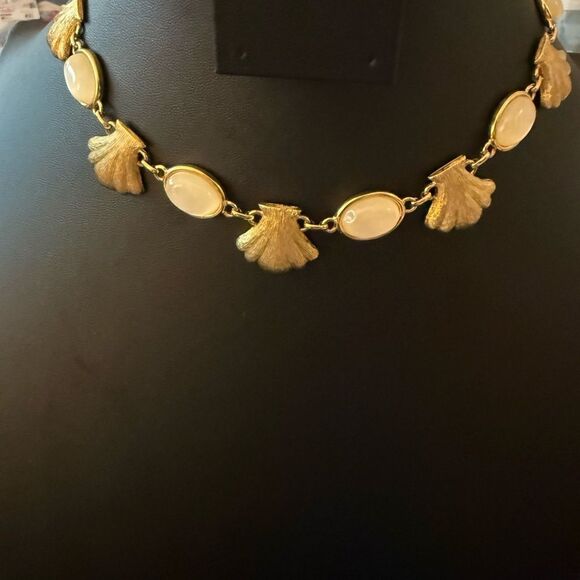 Monet Jewelry - Vintage Monet Rare Runway Necklace with Faux Moonstone & Textured Gilt Seashells
